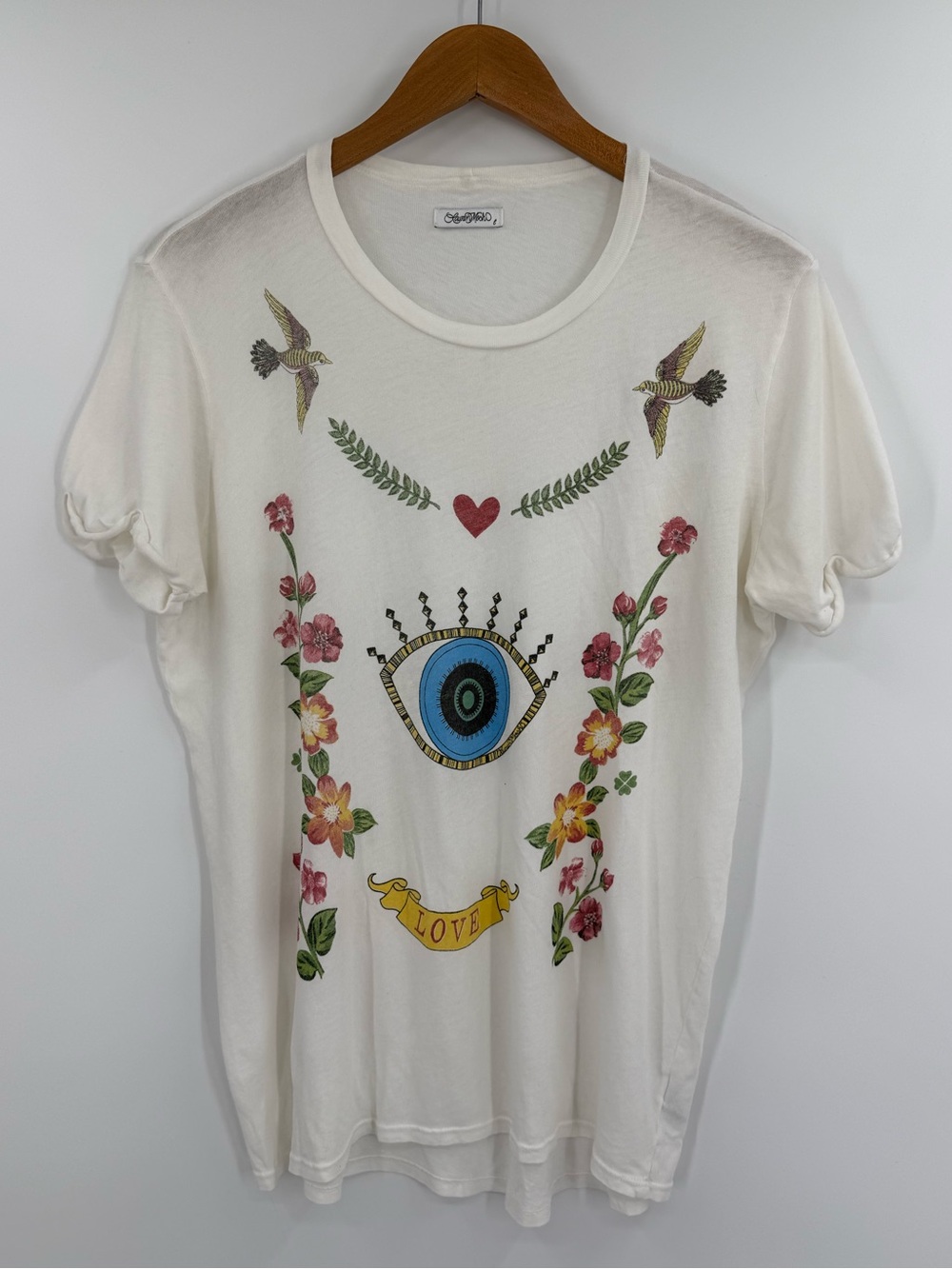 Lauren Moshi Edda Floral Eye Love Cotton Graphic Tee | Milk | Large